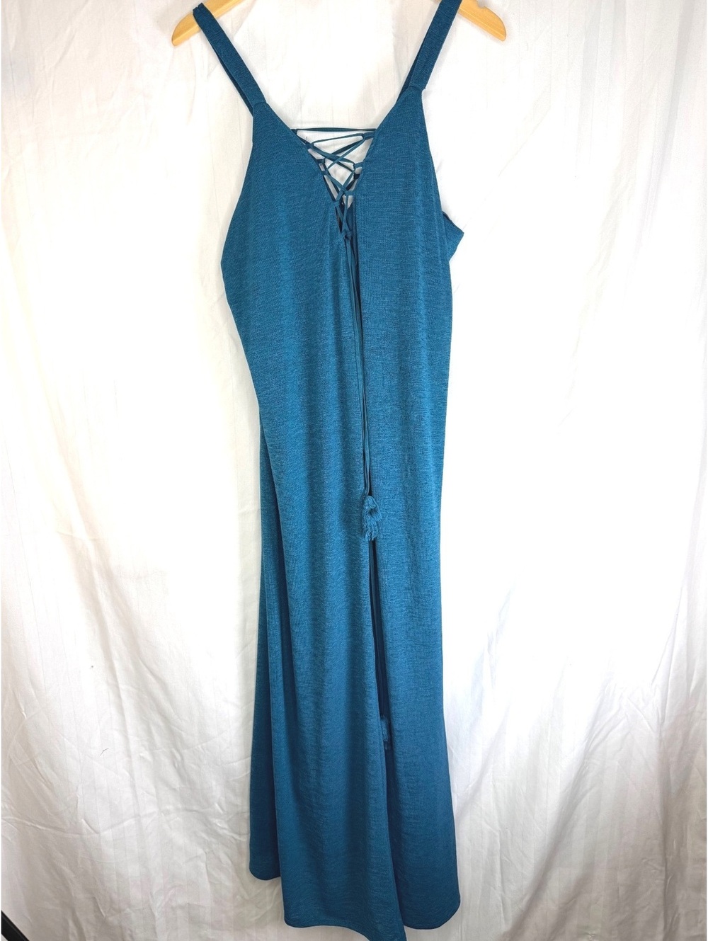 Ashley Stewart Teal Lace-Up Maxi Dress Tassel Tie Sleeveless Plus Size 18/20